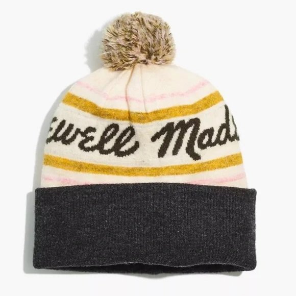 NEW Madewell Retro Pom-Pom Beanie Winter Hat in Cloud Lining NI562 One Size - Picture 1 of 7